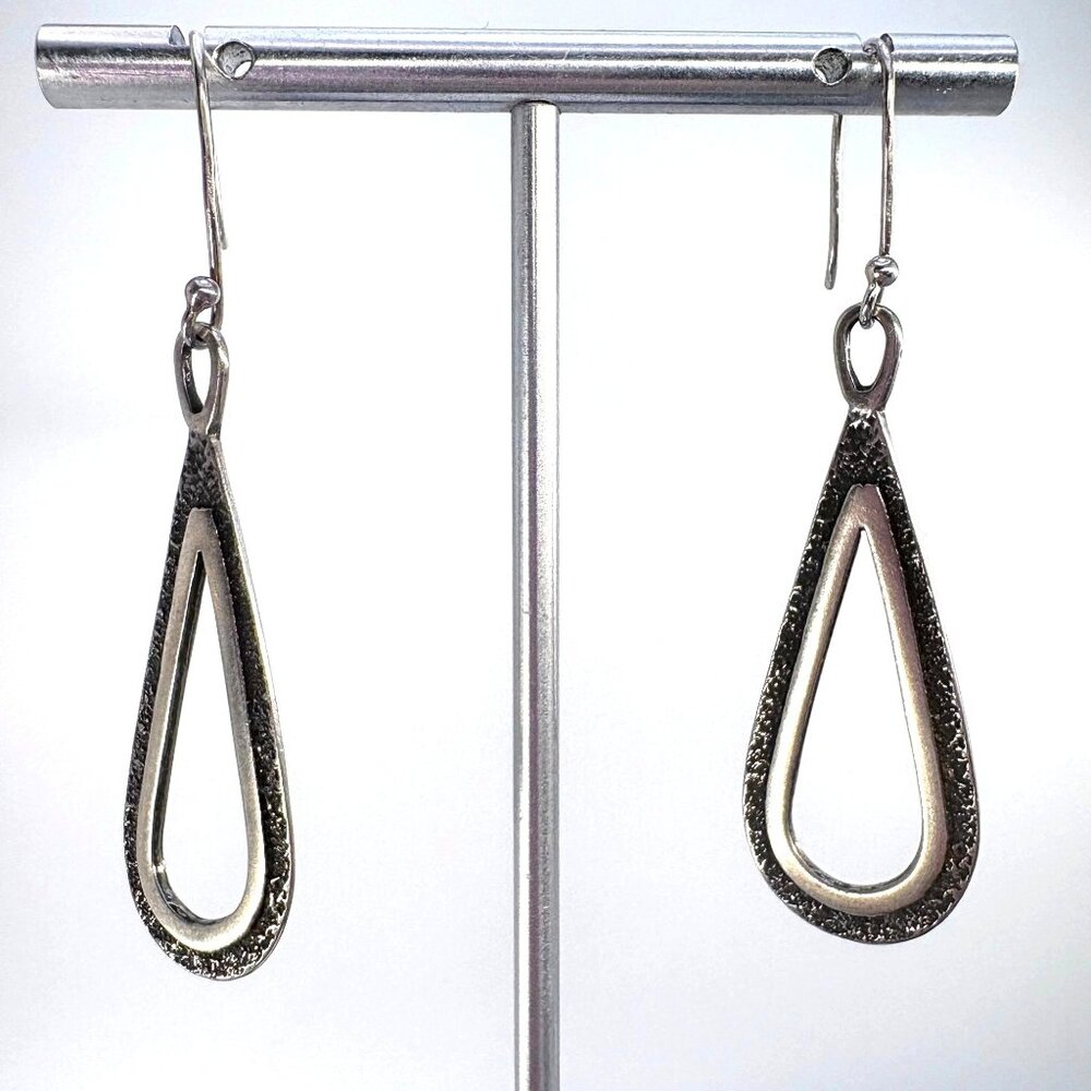 VTG Solid Sterling Silver 925 Teardrop Open Design Dangle Earrings One Size